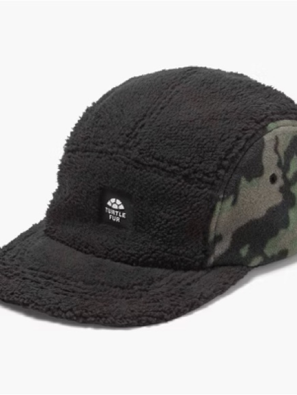 Turtle Fur Woodland Camo Black Sherpa Cap with Camouflage Sides SOLD